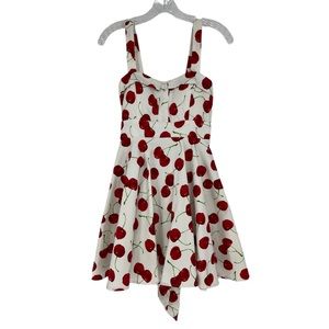 Modcloth IXIA Cherry Print Dress Size Small Small Retro White Red Green Spring